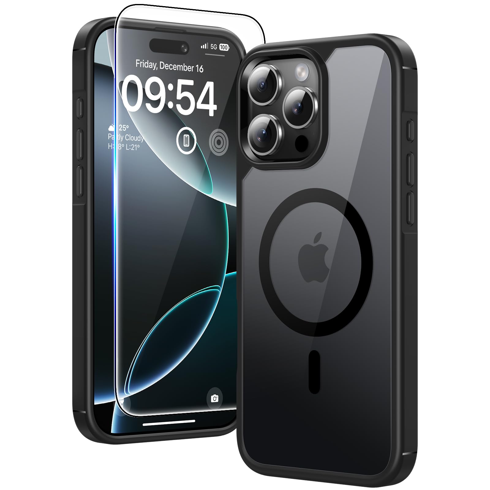 Photo 1 of TAURI 3 in 1 for iPhone 16 Pro Case, Compatible with MagSafe [Not-Yellowing] with 2X Screen Protectors, Military-Grade Protection, Slim Magnetic Phone Case for iPhone 16 Pro 6.3", Black