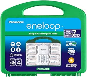 Panasonic K-KJ75MC64ZA eneloop Power Pack 6AA, 4AAA, 4 C Adapters, 4 D Adapters, “Advanced” Individual Battery Charger with USB Port and Plastic Storage Case