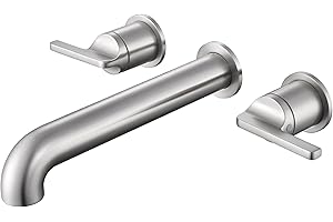 SITGES Solid Brass Wall Mount Tub Filler, 10" Long Spout Reach Wall Mount Bathtub Faucet with Two Lever Handles, High-End Design, High Flow Bathtub Faucet with Rough-in Valve Included,Brushed Nickel