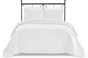 Basic Choice 3-Piece Light Weight Oversize Quilted Bedspread Coverlet Set - White, Full / Queen
