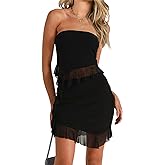 CSDAJIO Women's Asymmetrical Ruffle Hem Strapless Tube Top and Skirt Matching Set Summer 2 Pieces Outfits