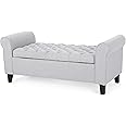 Christopher Knight Home Keiko Fabric Armed Storage Bench, Light Grey