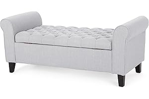 Christopher Knight Home Keiko Fabric Armed Storage Bench, Light Grey