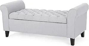 Christopher Knight Home Keiko Fabric Armed Storage Bench, Light Grey