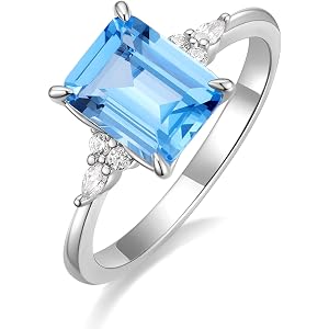 SHINYSO 3CT 925 Sterling Silver Engagement Rings for Women Emerald Cut Created Blue Aquamarine Solitaire CZ Wedding Band Prom