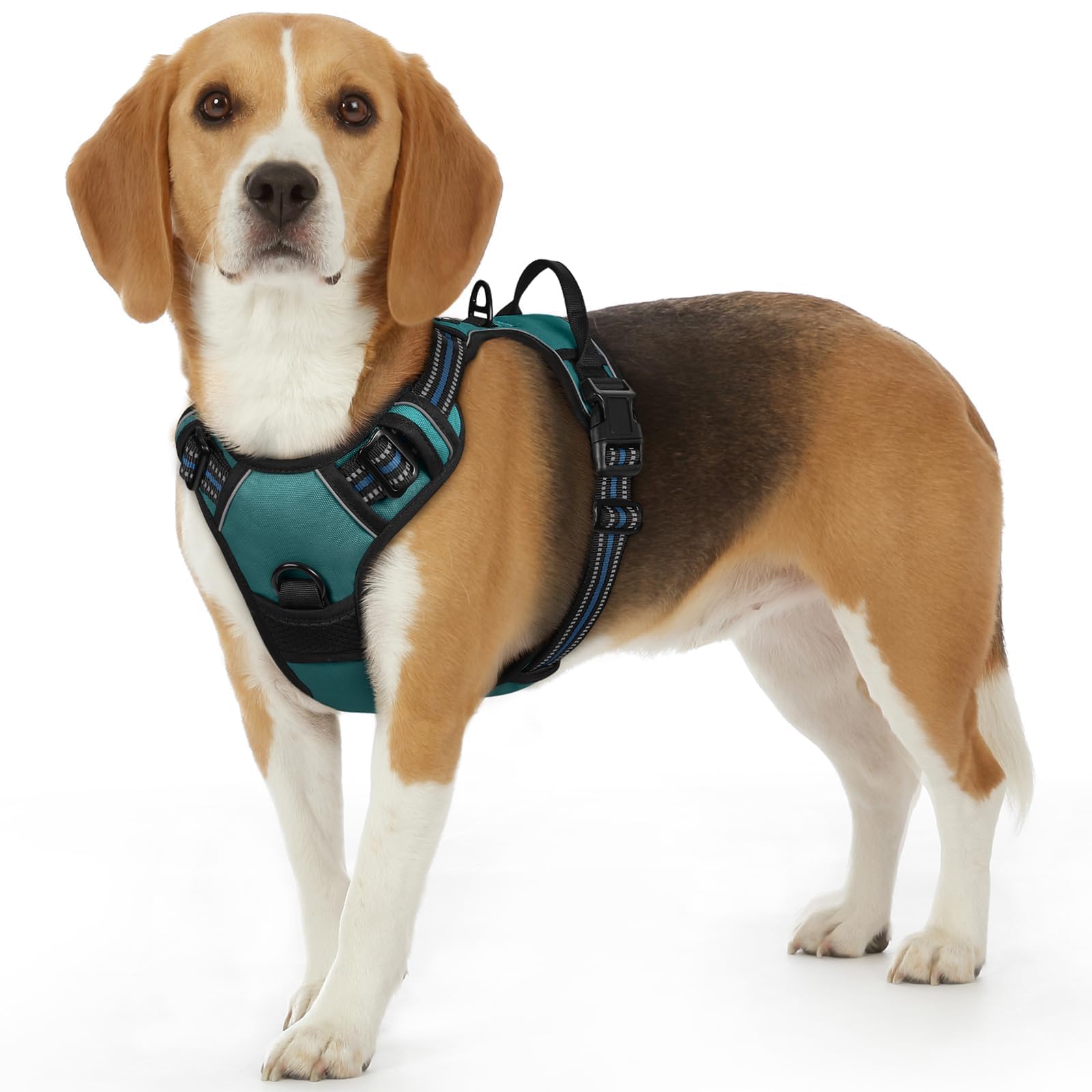 Eagloo Dog Harness Small Dog, Adjustable Soft Padded Pet Vest, Front Clip No Pull Pet Walking Harness, Reflective No-Choke Breathable Puppy Vest with Easy Control Handle, Dark Green, S