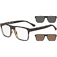 Emporio Armani Men's Ea4115 Prescription Eyewear Frames with Two Interchangeable Sun Clip-ons Rectangular
