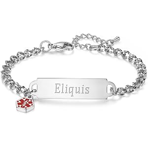 LinnaLove Medical Alert Bracelets for Women - Personalized Engraved 316L Stainless Steel Adjustable Shining cutting Chain Eme