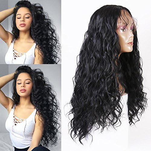 Andria Glueless Lace Front Wigs Long Fashion Natural Water Wave Swiss Natural Black Resistant Hair Synthetic Lace Front Wig Natural Hairline Heat Fiber Lace Wigs For Women (24 Inch Black Color)
