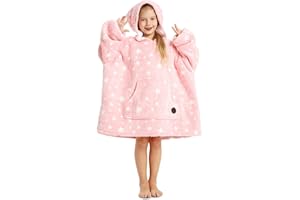 THREE POODLE Wearable Blanket Hoodie for Kids, Oversized Sherpa Sweatshirt Blanket with Giant Hood, Warm Cozy Hooded Blanket, Cute Gifts for Kids Girls Boys