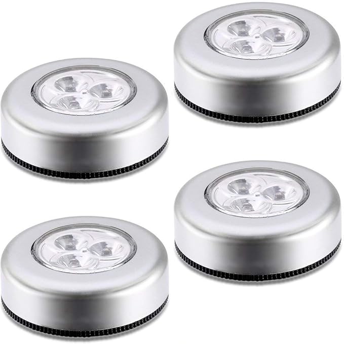 Evaluemart Battery Powered Round White 3 LEDs Stick Tap Touch Lamp Night Light (Set of 4)