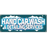 Hand Car Wash | 18" X 48" Banner | Outdoor Vinyl Sign with Grommets | Auto Detailing Detailer Detail Shop Truck | Made in The USA