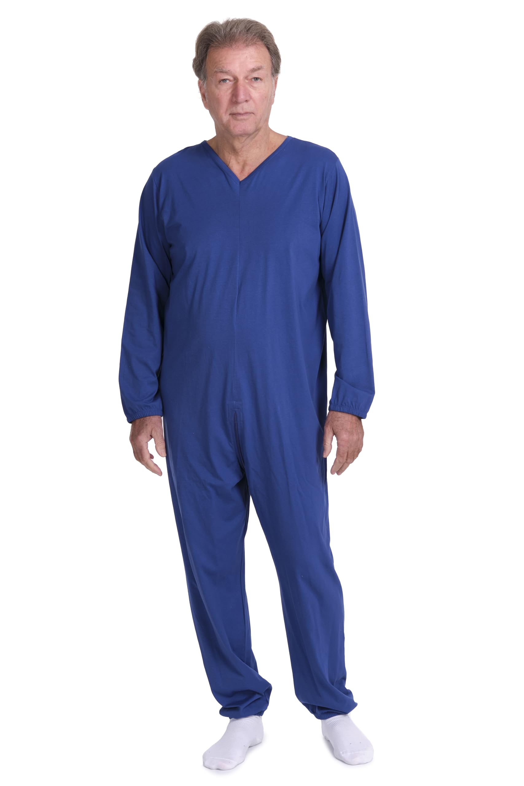 FERRUCCI COMFORT Geriatric pajamas for incontinence and Alzheimer with Zip on the Back - 9078 ML PL - 100% Cotton, Ideal for the elderly, Blue (as8, alpha, xx_l, regular, regular)