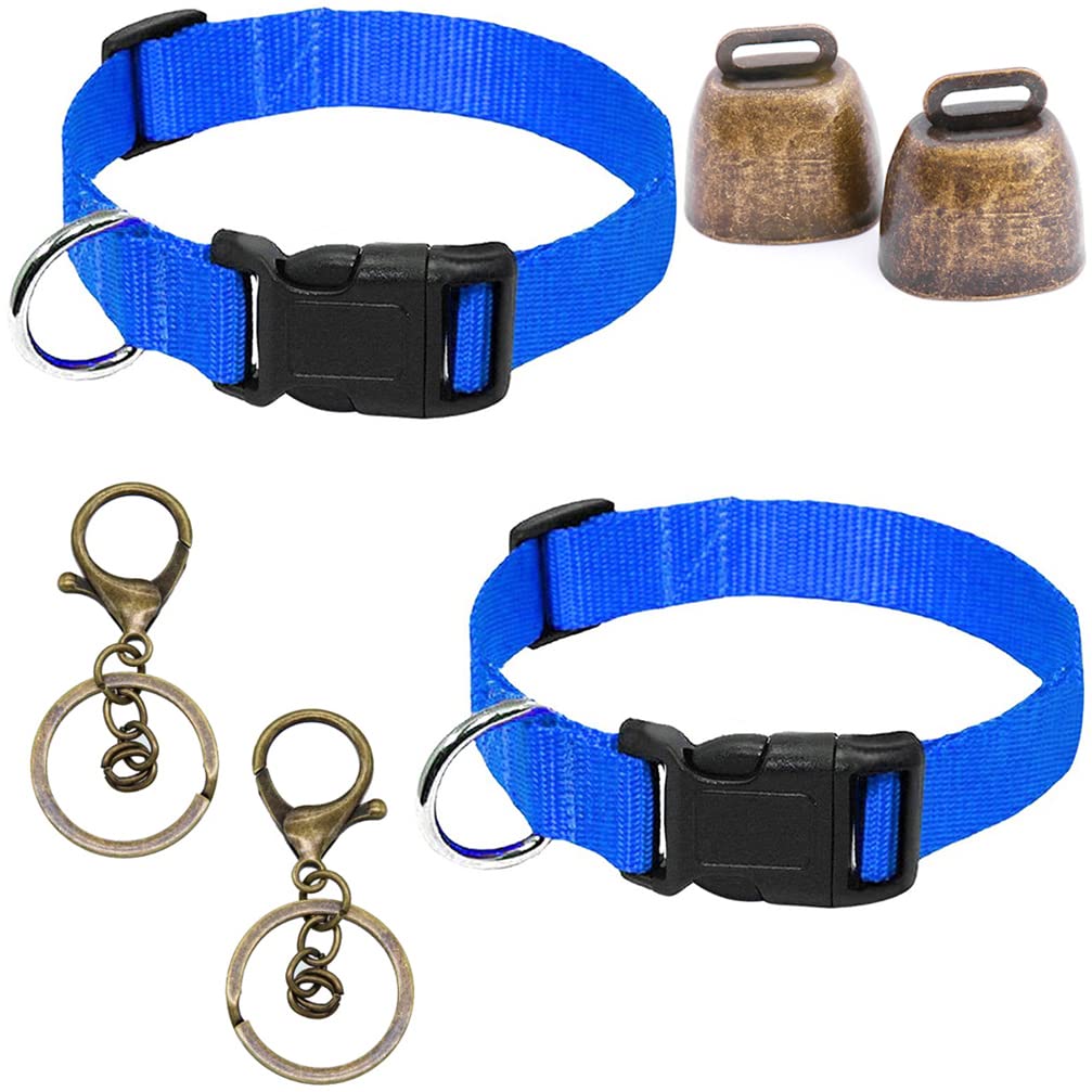 Houhounb Sheep Bells and Nylon Collar Set Small Brass Pet Copper Bells Cow Horse Sheep Anti-Lost Grazing Bells Cattle Farm Bronze Bell Pet Anti-Theft Accessories Bell, Pack of 6