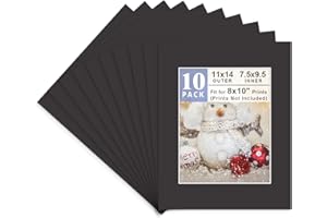 Golden State Art, Acid Free, Pack of 10 11x14 Black Picture Mats Mattes with White Core Bevel Cut for 8x10 Photo