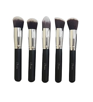 L'Rivara 5 Piece Foundation Makeup Brush Set (Black + Silver) LR-133
