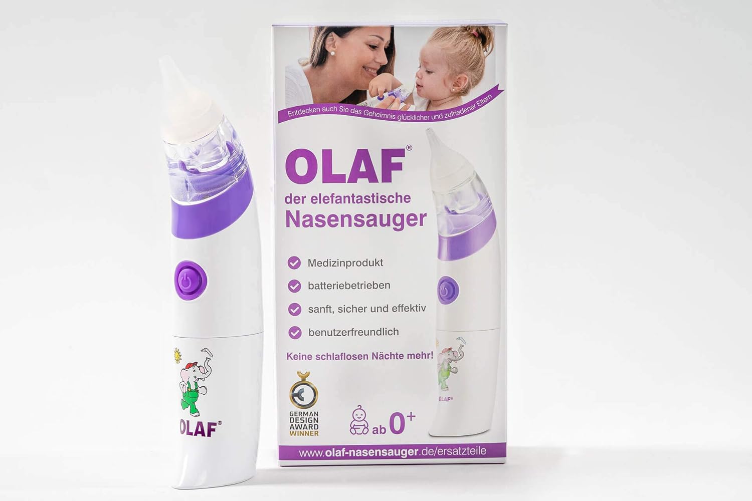OLAF der elefantastische Nasensauger I MEDIZINPRODUKT mit 4 Awards, die DEUTSCHE MARKE I Elektrischer Baby Nasensauger sanft & zuverlässig für Babys und Kleinkinder I Ideal für die Erstausstattung