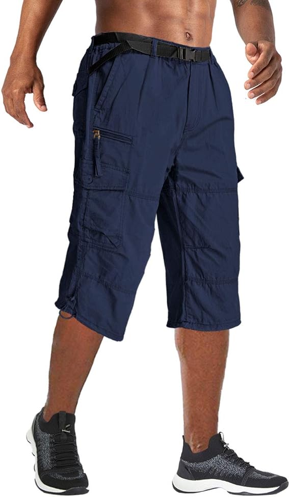 Wohthops Men's Cargo Shorts Below Knee Big and Tall Casual 3/4 Capri