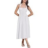 Floral Corset Dress Solid Long Dress Sleeveless Halter Low Cut Dress Open Back Bustier Midi Dress Summer