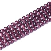Purple Cat Eye Beads Round 6mm Semi Precious Gemstone Loose Beads for Jewelry Making (63-66pcs/strand)
