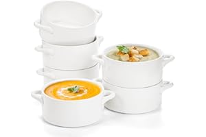 SOUJOY 6 Pack French Onion Soup Bowls, 650 ml/22 Oz Porcelain Serving Soup Bowls with Handles, Oven Safe Crocks for Soup, Cer
