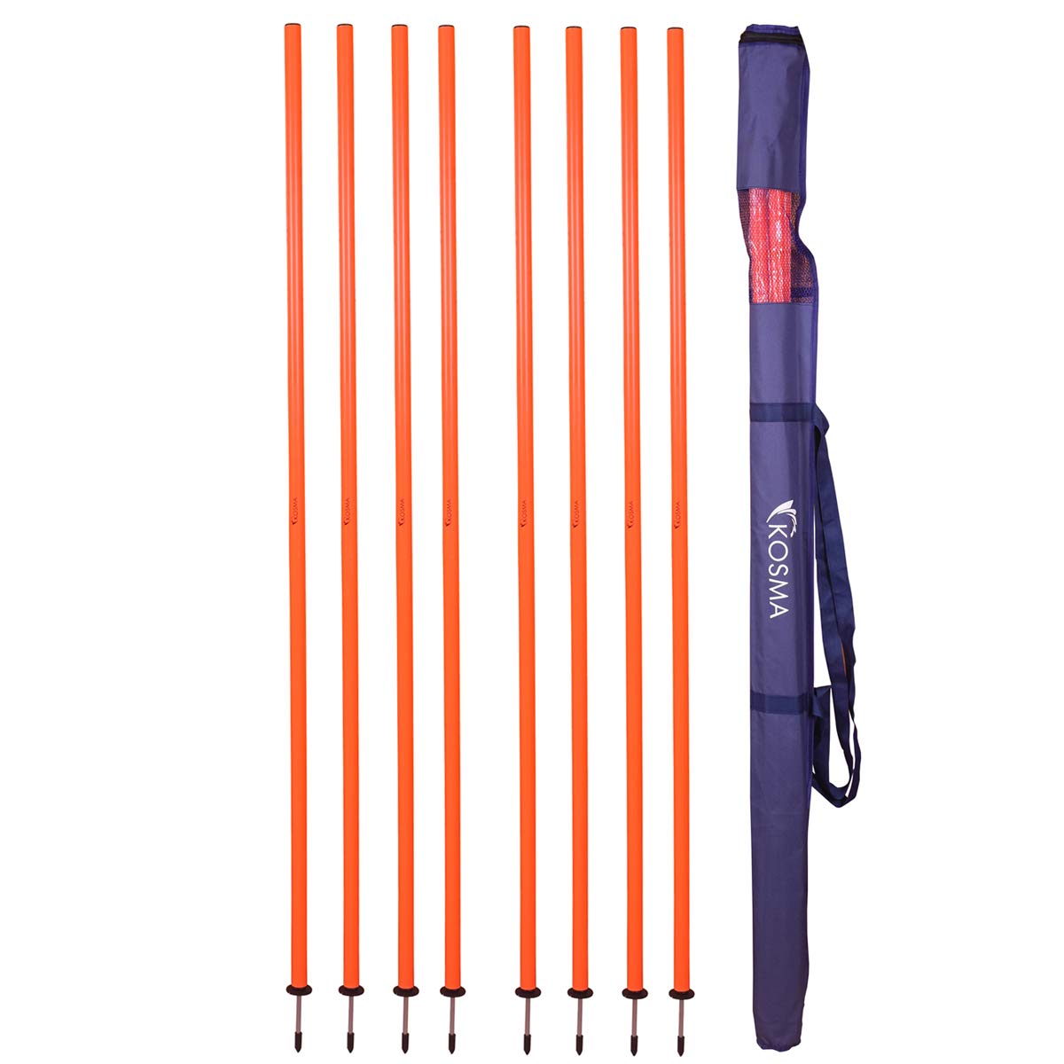 Kosma Pack of 8pc Speed Training Slalom Poles 5ft x 25mm with detachable spike in Carry Bag - Color : Orange | Agility Football Training Posts