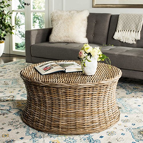 Wicker Round Coffee Table Woven Natural Rattan Palm Sturdy | Ocean Decors