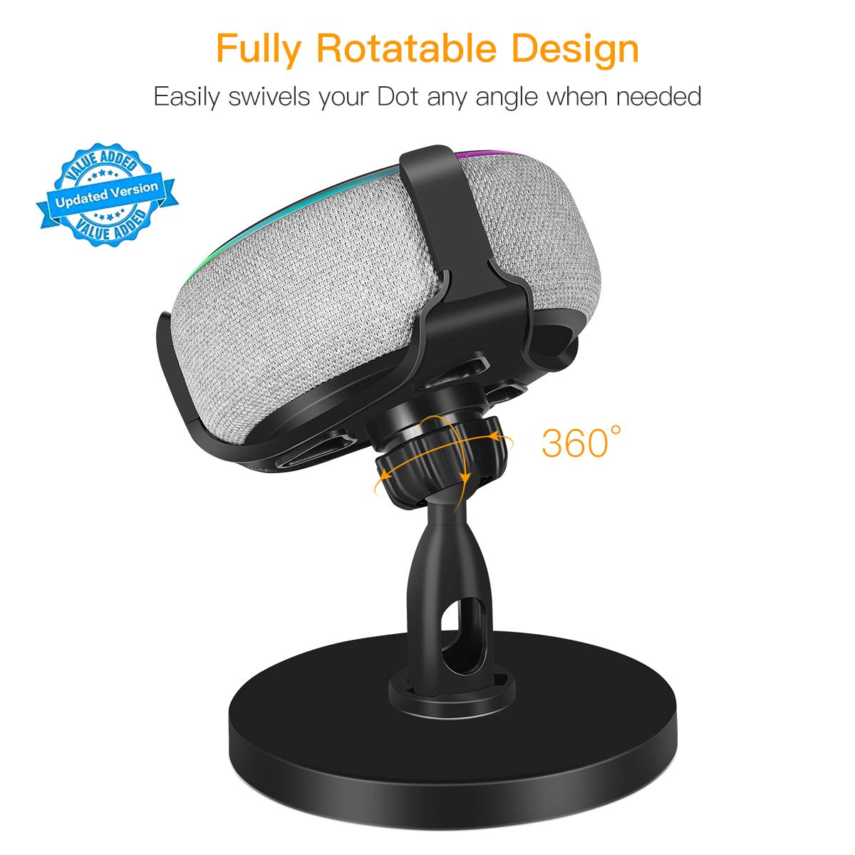 iKammo Table Stand Holder for Dot 3rd Gen - 360°Rotatable Rubber Pedestal Stand Bracket Mount, Dot 3rd Gen Accessories for Smart Home, Enhanced Sound Surround(Black)