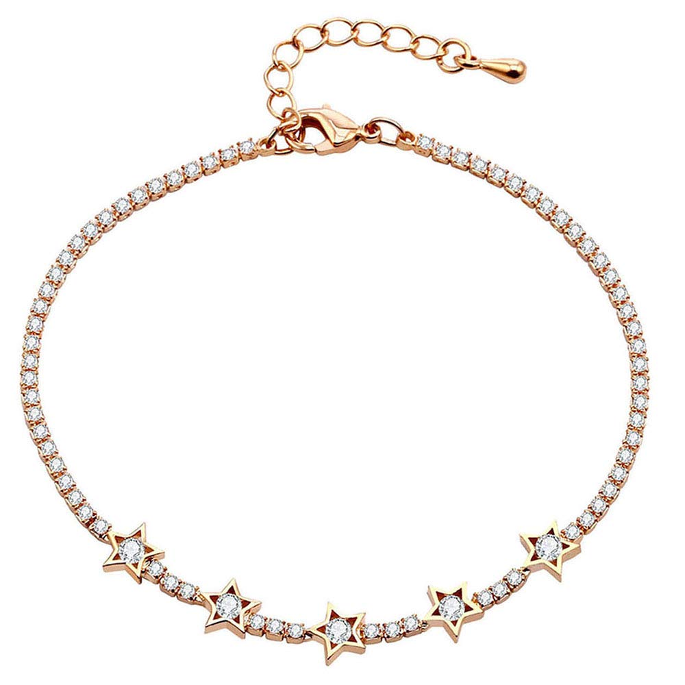 PengJin - Fashionable Silver Five Stars Charm Bracelet, A dizzying Array of zircons Link, Exquisite Copper Zirconium Chain, Elegant Accessories That Ladies Will Always Love