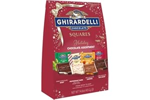 Ghirardelli Chocolate Squares Limited Edition Holiday Assortment | 14.8 oz XL Bag | Dark Chocolate, Mint Peppermint, Bark Milk Chocolate, Caramel Dark Chocolate 60% Cacao