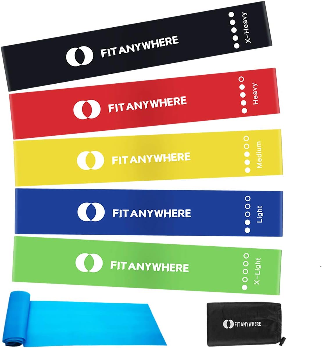 FITANYWHERE Resistance Loop Bands Exercise Bands for Home Fitness Legs and Butt Arms Workout Stretch Strength Training Yoga Physical Therapy Pilates Set of 5, 12" x 2"