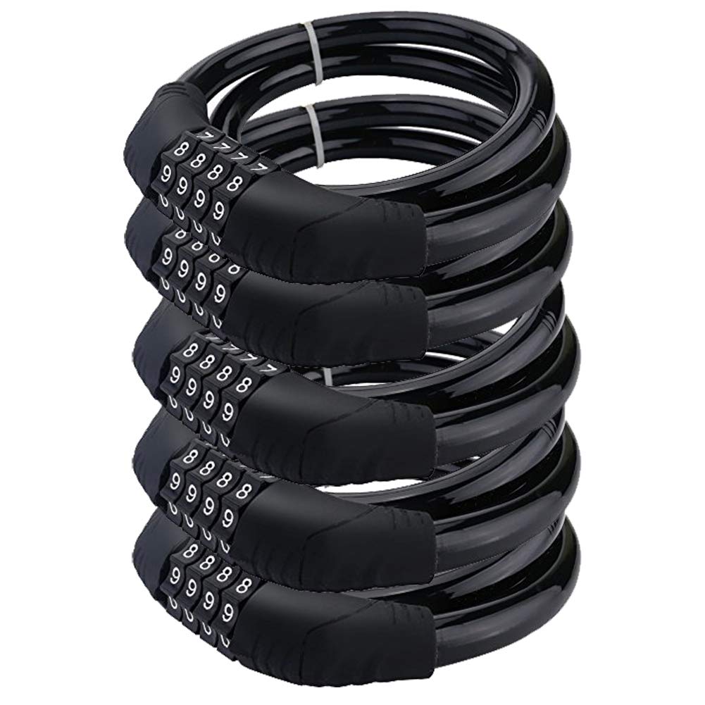 Security Bike Lock 4 Digit Resettable Combination Cable Lock for Bicycle Without Mounting Bracket, 2 Feet x 1/2 Inch (5Pcs)