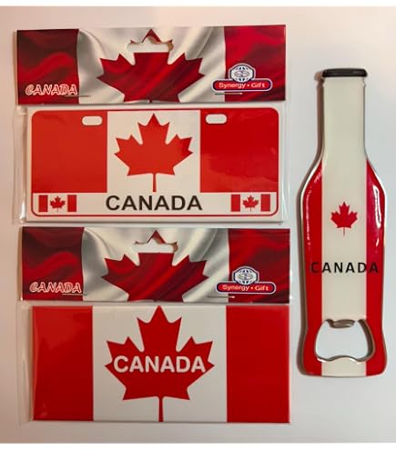 SOUVENIR [FR] 新品2個 Canadian Flag Souvenir Set, 2 Decorative Magnets and Bottle Opener