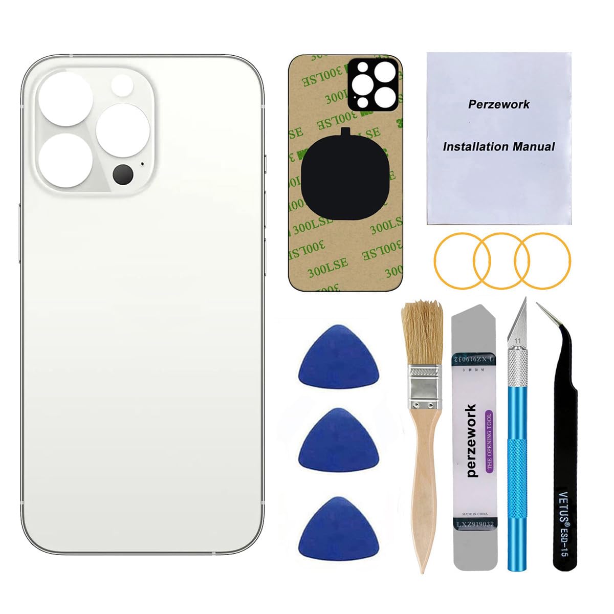Perzework Back Glass Replacement for iPhone 13 pro 6.1 inches (Silver) All Carriers with Repairing Tool Kits