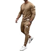 PLEPAN Men's 2 Piece Sweatsuit Lightweight Long Sleeve Crewneck Pullover Jogger Matching Sets Casual Outfits Tracksuit