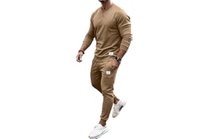 PLEPAN Men's 2 Piece Sweatsuit Lightweight Long Sleeve Crewneck Pullover Jogger Matching Sets Casual Outfits Tracksuit