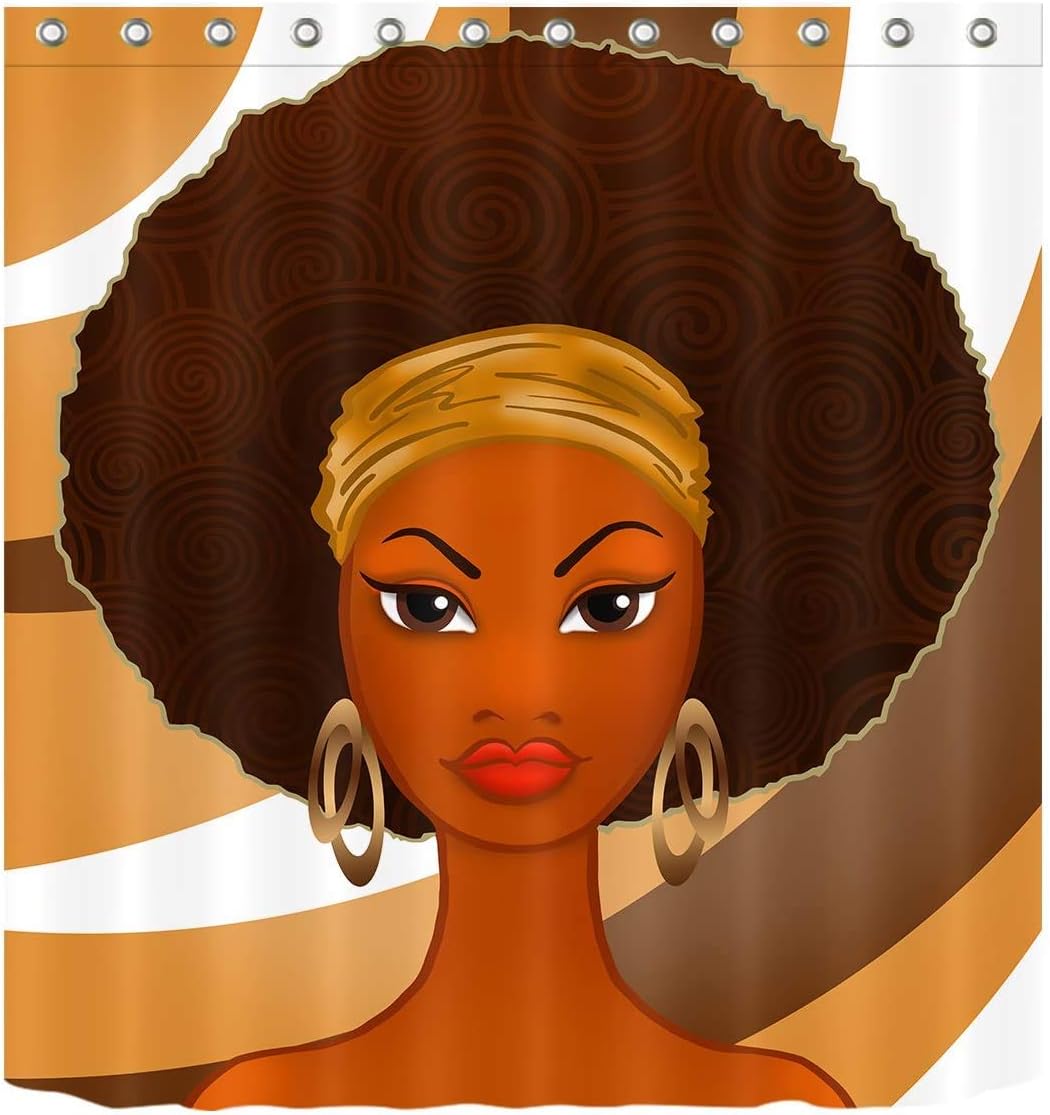 LB African American Black Girl Shower Curtain Afro Black Woman Ethnic Afrocentric