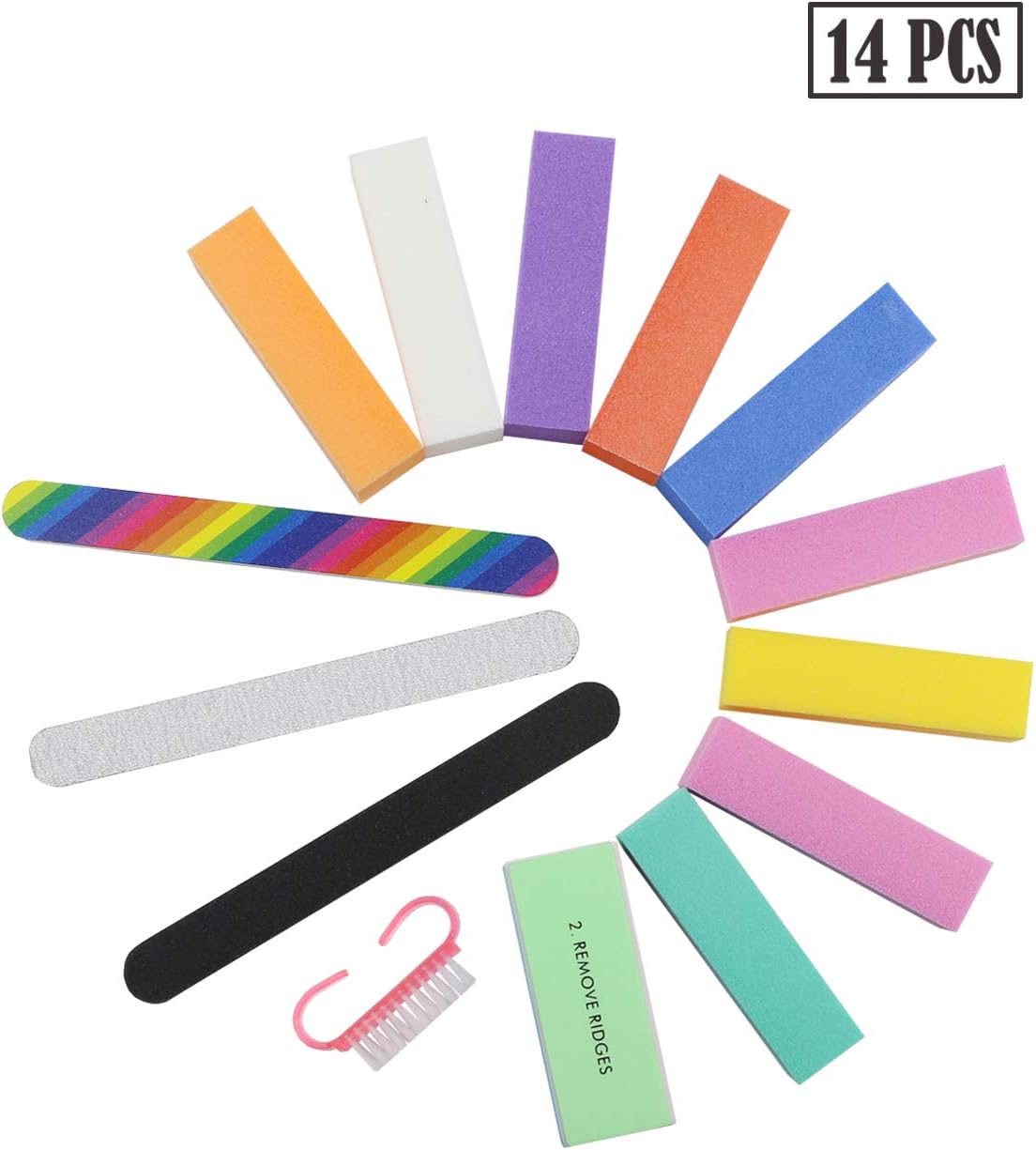 Amersumer 14 PCS Nail Files Buffer Shiner Polisher Professional Art Supplies Pedicure Manicure Tool