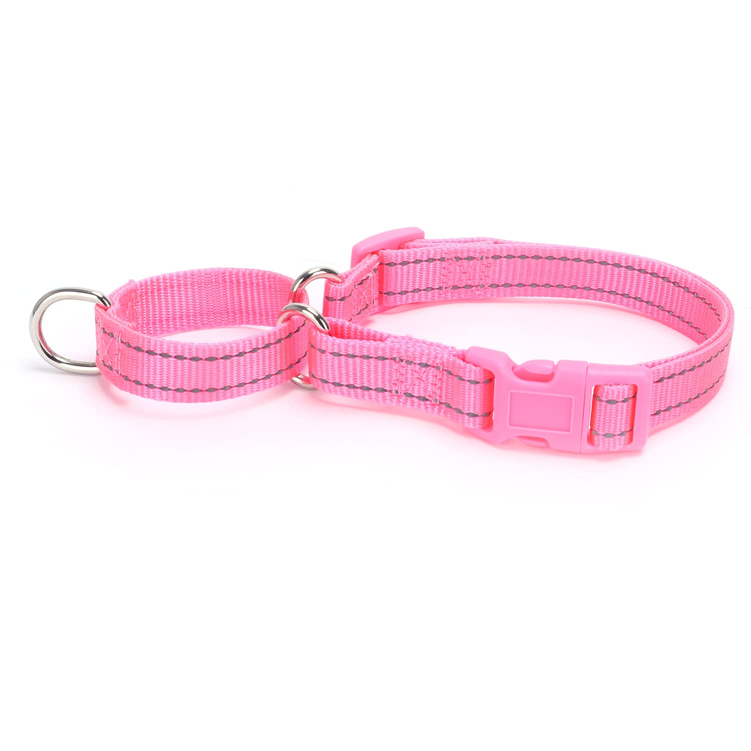 haoyueer Reflective Nylon Martingale Collar, Heavy Duty Nylon Escape-proof Martingale Dog Collar for Large Breeds Boy and Girl Dogs - Walking Training Daily Use (L, Pink)