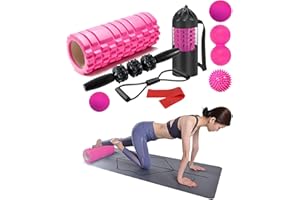 Foam Roller Set Includes Hollow Core Massage Roller,Peanut Ball ,Spiky Ball ,Stretching Band,Muscle Roller Stick,Massage Ball
