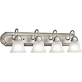 Kichler 30" 4-Light Vanity Bath Light in Brushed Nickel, Modern Bathroom Light with Clear Satin Etched Glass, (30" W x 8" H),