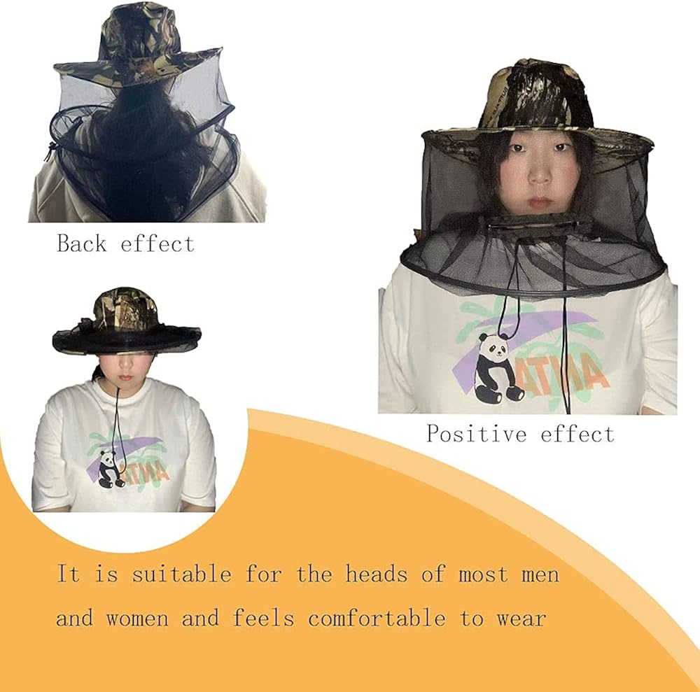 BeesNise 2 Pack Leaf Camouflage Mosquito Net Hat with with Zipper Foldable Fly Protection Netting,Mosquito Hat with Netting for Men &Women Which Suitable for Outdoor Sports and Gardening Works: Clothing