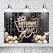COMOPHOTO 16th Birthday Party Photography Backdrop Crown Champagne Balloon Black Gold Shinning Celebration Decorations Photo Backdrop for Pictures