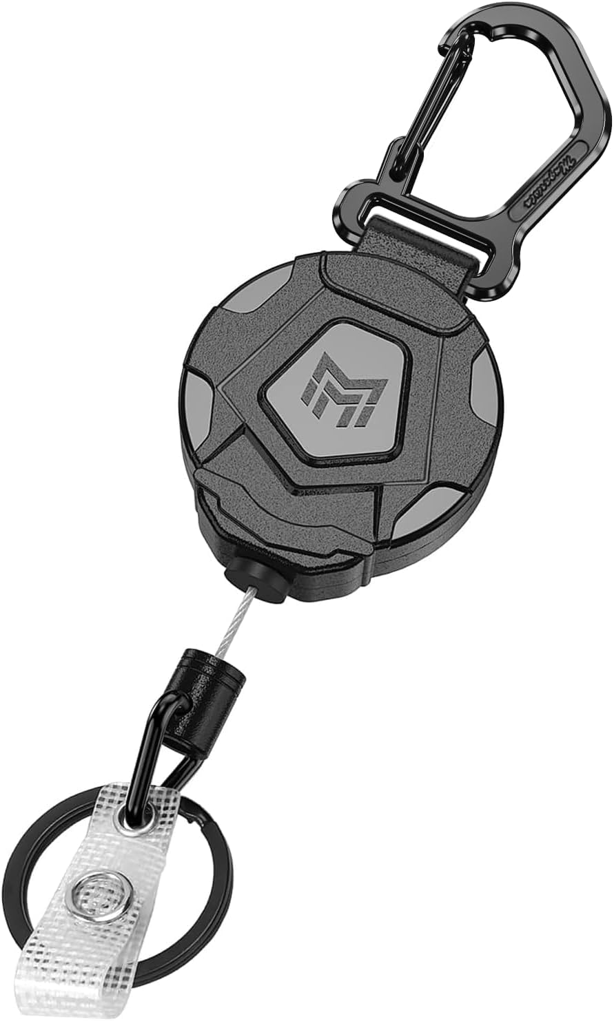MNGARISTA Retractable Keychain,Heavy Duty Carabiner Badge Holder Clips, Tactical ID Badge Reel with 80cm Retractable Steel Cord for Key Ring ID Card, 226 Grams-1 Pack