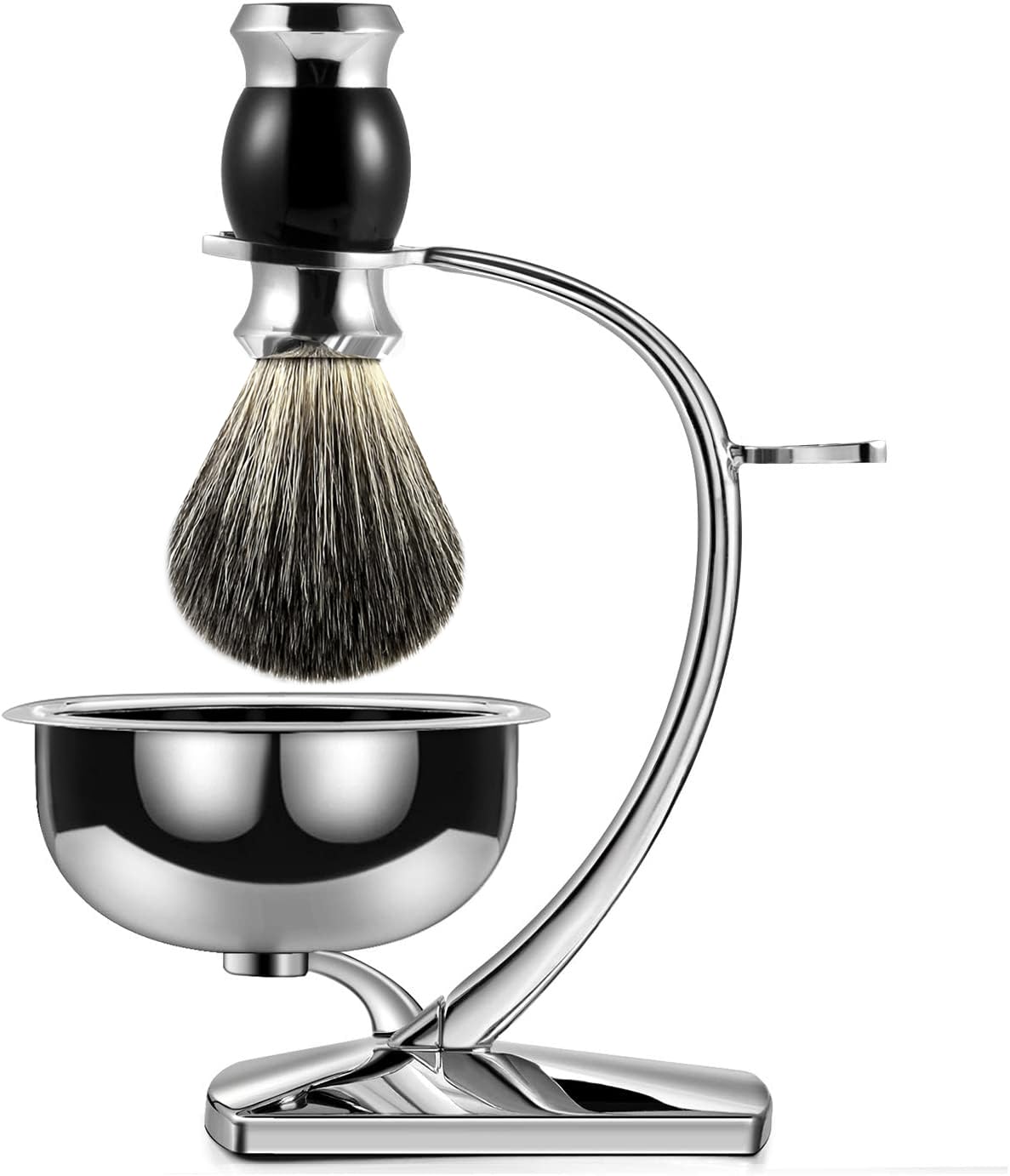 GRUTTI 3-in-1 Men's Shaving Kit: Magnetic Stainless Steel Bowl + Chrome Zinc Stand + Synthetic Brush | Hygienic & Practical | Add Your Razor!
