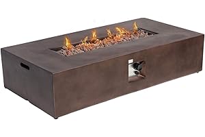COSIEST Outdoor Propane Fire Pit Table 56-inch x 28-inch Rectangle Bronze Compact Concrete-Like Finish, 50,000 BTU, Free Lava Rocks, Fits 20lb Tank Outside, Raincover