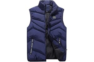 Mens Vest,Zip Up Warm Plain Quilted Down Jacket Big And Tall Cotton Sleeveless Jackets Winter Outdoor 2023 Black