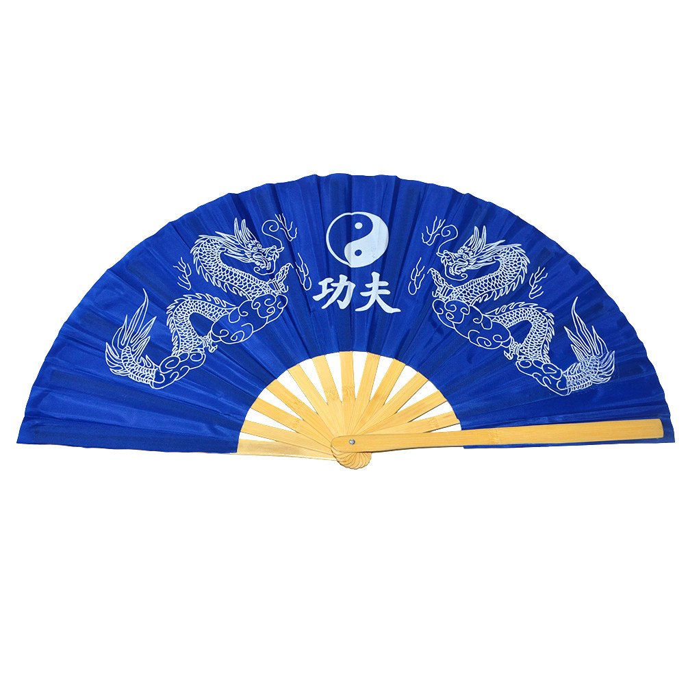 Medifier Chinese Kung Fu Tai Chi Fan Arts Dance/Practice Performance Bamboo Folding Fan Dragon And Phoenix blue background