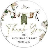 Whaline 200Pcs Baby Shower Clothes Thank You Stickers Mallard Duck Baby Clothes Adhesive Label Decal for Boy Birthday Party Treat Bag Sealing Decoration, 2 Inch