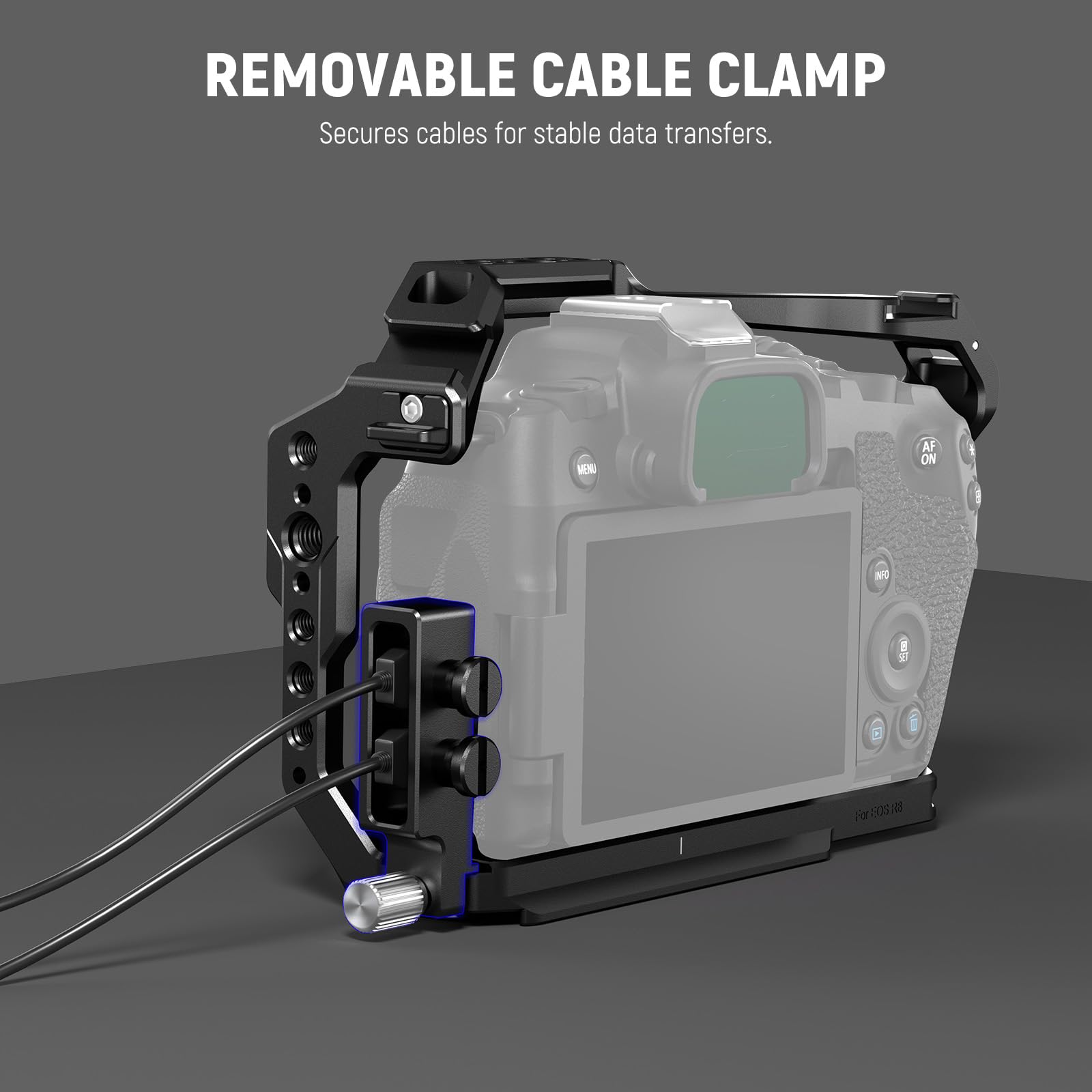 NEEWER EOS R8 Camera Cage, HDMI Cable Clamp, NATO Guide, Quick Release Ark Type Base, Anti-Torsion Screws, Aluminium Protective Video Rig Compatible with Canon R8 DJI RS 2 RSC 2 RS 3 Pro, CA039